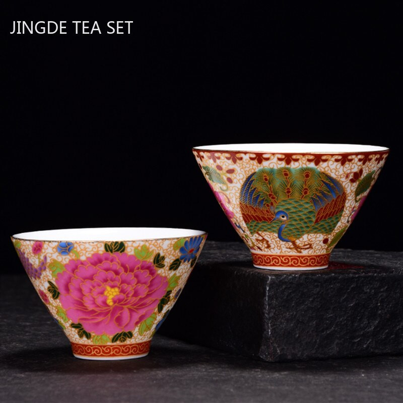 Ceașcă de ceai din porțelan chinezesc lucrat manual, cu model de dragon și Phoenix, ceașcă de ceai din ceramică, bol personal de ceai.