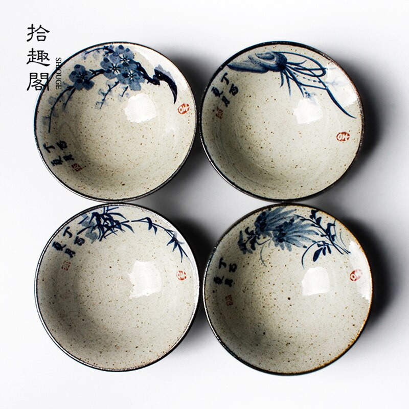 4 Stilius / partijos rankomis dažytos kininės slyvos žiedų senovinės orchidėjų puodeliai keramikos bambuko puodeliai arbatos puodelių rinkinys arbatos indas arbatos ceremonijai