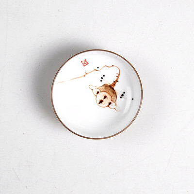 Dzērieni Ķīniešu Kung Fu tējas komplekts Tējtasīšu krūzes Ar rokām apgleznotas keramikas porcelāns puer Oolong tējai Plūmju/lotosa/zelta zivtiņas keramikas krūzīte