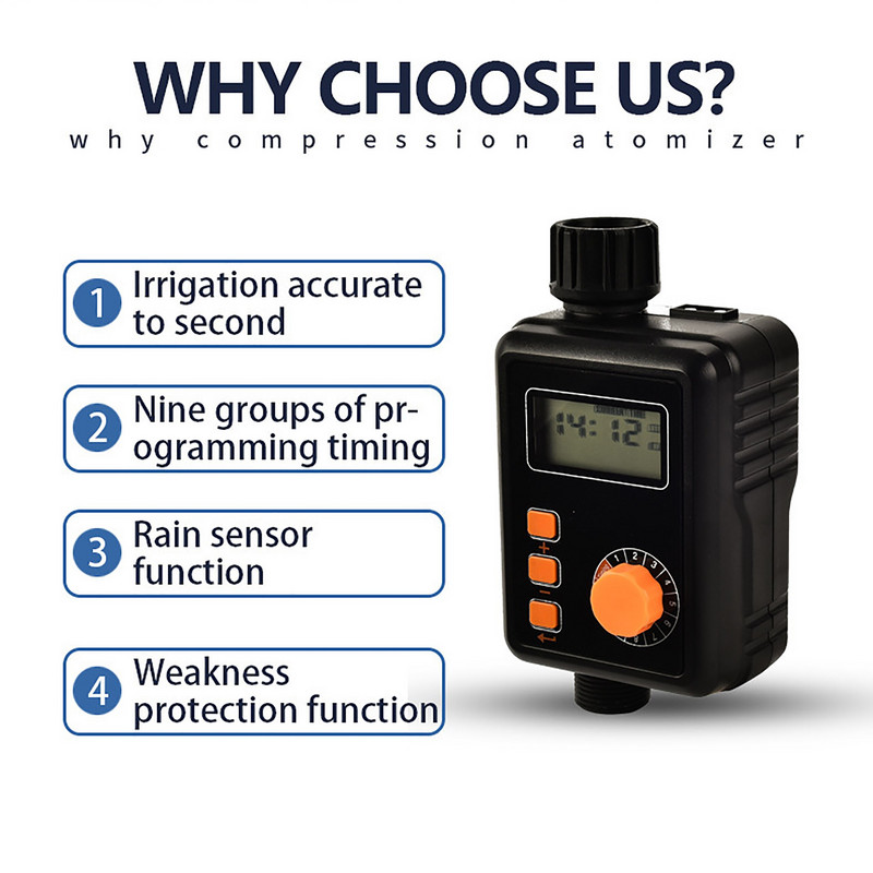 Temporizator de apă cu ecran LCD de 1/2"3/4" cu senzor de ploaie automat inteligent, controler de udare, temporizator de irigare a plantelor de grădină, gazon