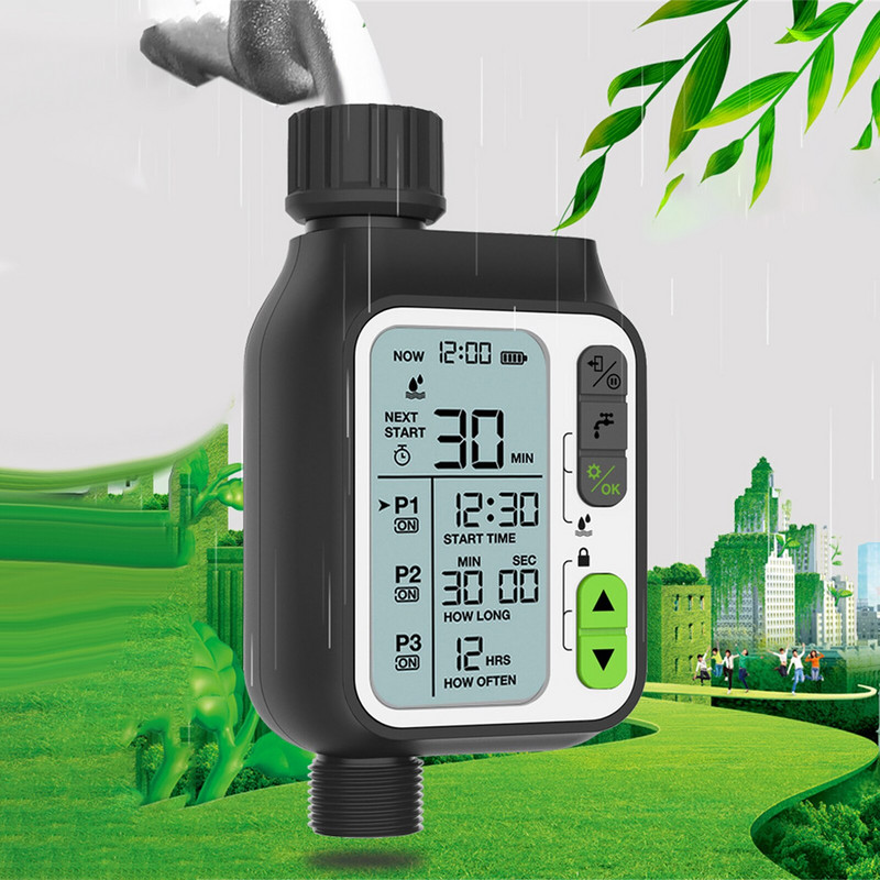Automata öntözési időzítő esőérzékelővel nagy képernyős vízidőzítő kerti tömlőcsaptelep Programozható vízidőzítő öntözőrendszer