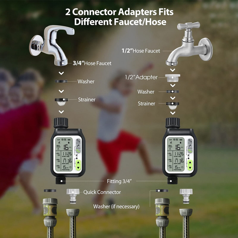 Automata öntözési időzítő esőérzékelővel nagy képernyős vízidőzítő kerti tömlőcsaptelep Programozható vízidőzítő öntözőrendszer