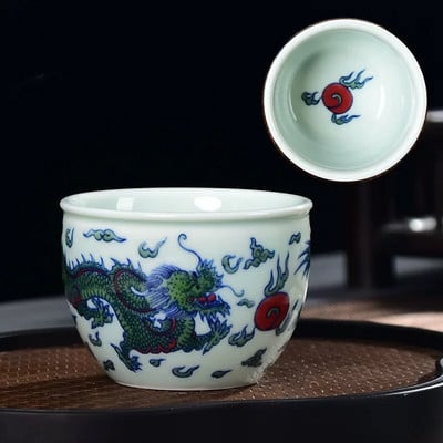 Ceașcă de ceai cu model de dragon din ceramică chinezească, email de uz casnic, măiestrie, ceașcă de ceai personală, o singură ceașcă, accesorii pentru set de ceai