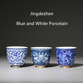 Kínai Jingdezhen kék-fehér porcelán teáscsésze kis teástál kerámia teáscsésze kávés sörös boros bögre Italkészlet