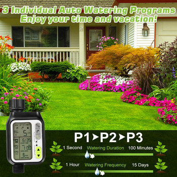 Автоматичен таймер за вода Таймер за спринклер със сензор за дъжд/заключване за деца/автоматичен ръчен режим на поливане/IP65 водоустойчив маркуч за градинска трева