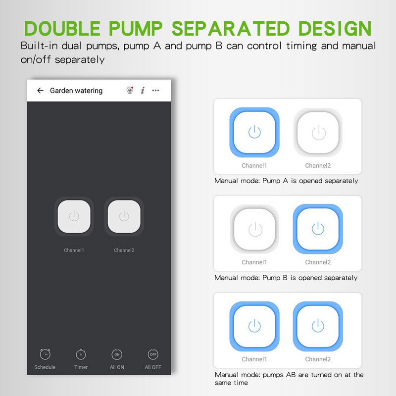 Dupla szivattyús kerti csepegtető öntözés időzítő Wifi vezérlés Automatikus öntözés csepegtető öntözőrendszer üvegházhatású WIFI APP vezérléshez