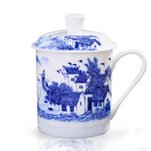 Kínai stílusú csont Kína Jingdezhen kék-fehér porcelán teáscsésze Irodai ivóvíz csésze fedéllel Utazási teáskészlet