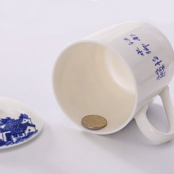 Κινέζικου στυλ Bone China Jingdezhen Μπλε και λευκό πορσελάνινο φλιτζάνι τσαγιού γραφείου Ποτό νερό με καπάκι Travel Teaware