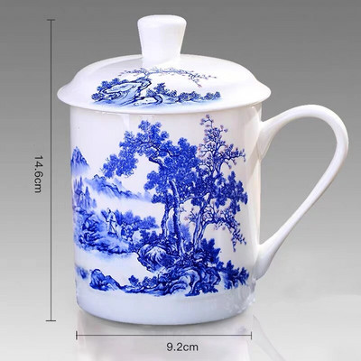 Kínai stílusú csont Kína Jingdezhen kék-fehér porcelán teáscsésze Irodai ivóvíz csésze fedéllel Utazási teáskészlet