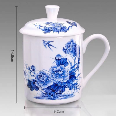 Kínai stílusú csont Kína Jingdezhen kék-fehér porcelán teáscsésze Irodai ivóvíz csésze fedéllel Utazási teáskészlet