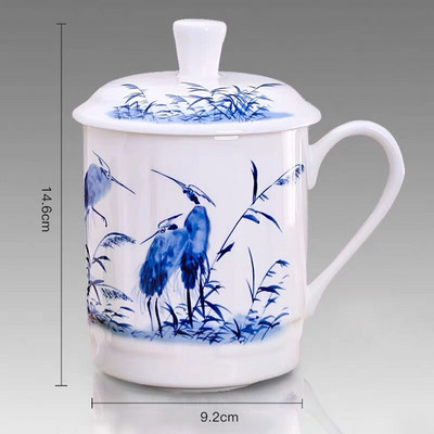 Kínai stílusú csont Kína Jingdezhen kék-fehér porcelán teáscsésze Irodai ivóvíz csésze fedéllel Utazási teáskészlet