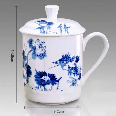 Kínai stílusú csont Kína Jingdezhen kék-fehér porcelán teáscsésze Irodai ivóvíz csésze fedéllel Utazási teáskészlet