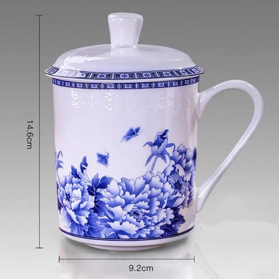 Kínai stílusú csont Kína Jingdezhen kék-fehér porcelán teáscsésze Irodai ivóvíz csésze fedéllel Utazási teáskészlet