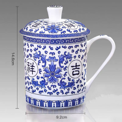 Kínai stílusú csont Kína Jingdezhen kék-fehér porcelán teáscsésze Irodai ivóvíz csésze fedéllel Utazási teáskészlet