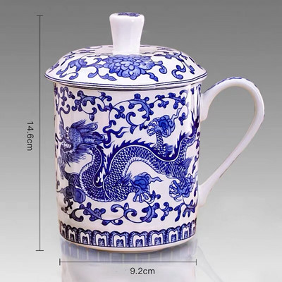 Kínai stílusú csont Kína Jingdezhen kék-fehér porcelán teáscsésze Irodai ivóvíz csésze fedéllel Utazási teáskészlet