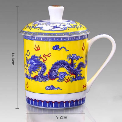 Kínai stílusú csont Kína Jingdezhen kék-fehér porcelán teáscsésze Irodai ivóvíz csésze fedéllel Utazási teáskészlet