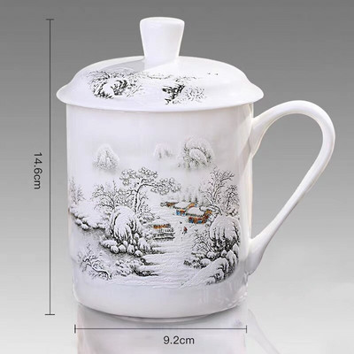 Kínai stílusú csont Kína Jingdezhen kék-fehér porcelán teáscsésze Irodai ivóvíz csésze fedéllel Utazási teáskészlet