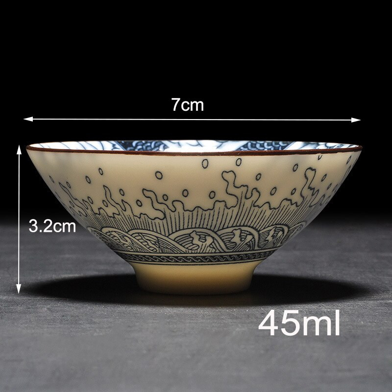 4db/készlet Kék-fehér porcelán teáscsésze,Kézzel festett kúpos teáscsésze,Kínai stílusú mintás teáscsészék,Teakellékek Puer csészekészlet