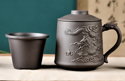 Rankų darbo apvalus Heath purpurinio molio arbatos puodelis su dangteliu Puer Filter arbatos puodelis Biuro vandens puodelis Dovana kelionėms Kung Fu gėrimai