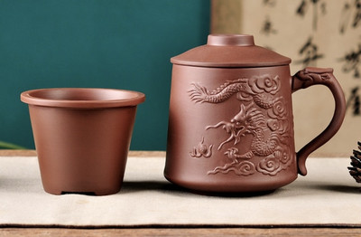 Rankų darbo apvalus Heath purpurinio molio arbatos puodelis su dangteliu Puer Filter arbatos puodelis Biuro vandens puodelis Dovana kelionėms Kung Fu gėrimai