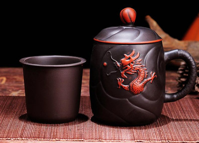 Rankų darbo apvalus Heath purpurinio molio arbatos puodelis su dangteliu Puer Filter arbatos puodelis Biuro vandens puodelis Dovana kelionėms Kung Fu gėrimai