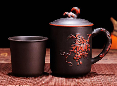 Rankų darbo apvalus Heath purpurinio molio arbatos puodelis su dangteliu Puer Filter arbatos puodelis Biuro vandens puodelis Dovana kelionėms Kung Fu gėrimai