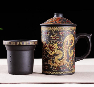 Rankų darbo apvalus Heath purpurinio molio arbatos puodelis su dangteliu Puer Filter arbatos puodelis Biuro vandens puodelis Dovana kelionėms Kung Fu gėrimai