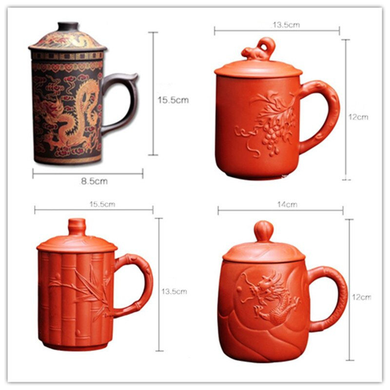 Rankų darbo apvalus Heath purpurinio molio arbatos puodelis su dangteliu Puer Filter arbatos puodelis Biuro vandens puodelis Dovana kelionėms Kung Fu gėrimai