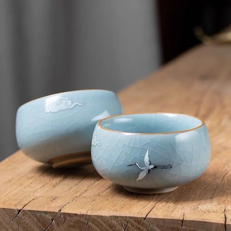 Ru Kiln Ceașă de ceai Ceramic Ru-Portelan Glazurat Gracked Master Cup Ceașă individuală Ceașă de ceai Bol de ceai Kung Fu Set de cadou Cești de ceai