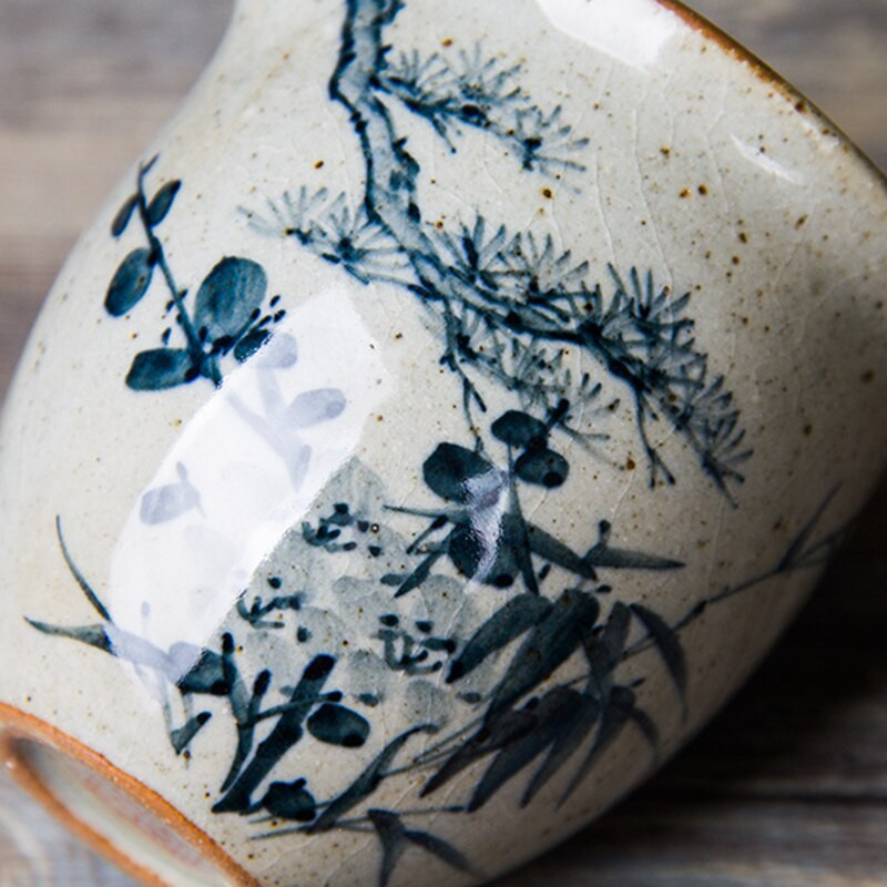 Rankomis dažytos pušies bambuko keramikos mugės puodelis slyvų žiedų arbatos puodeliai Kung Fu arbatos rinkinys arbatos puodelis arbatos indas Arbatos ceremonijos reikmenys arbatos jūra