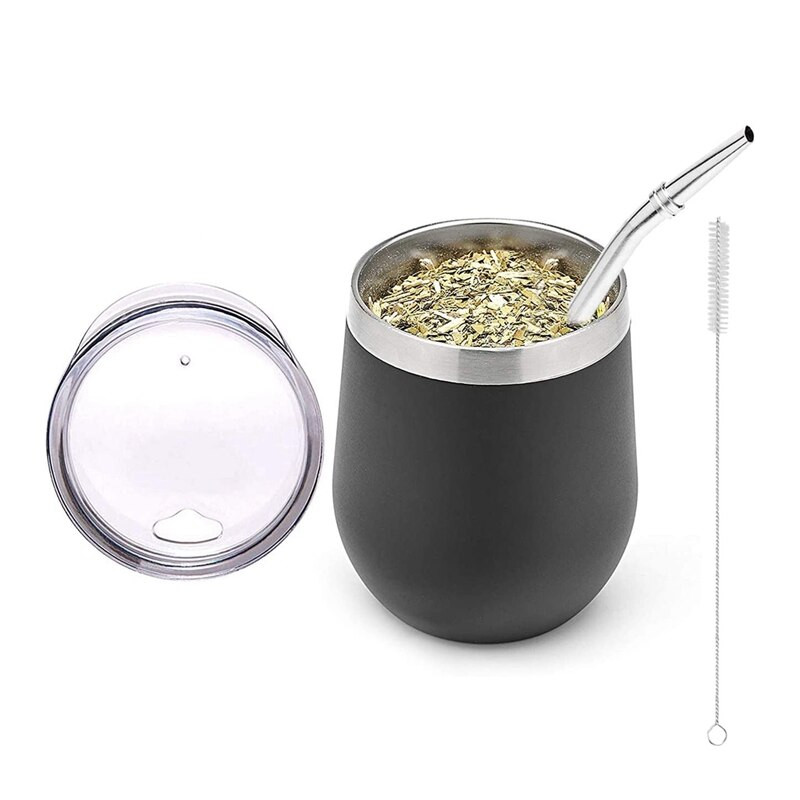 Set de ceai Yerba Gourd Mate cu perete dublu Ceai de cafea Ceai de ceai Water Mate cu capac Lingura Paie Bombilla Head Perie cu filtru