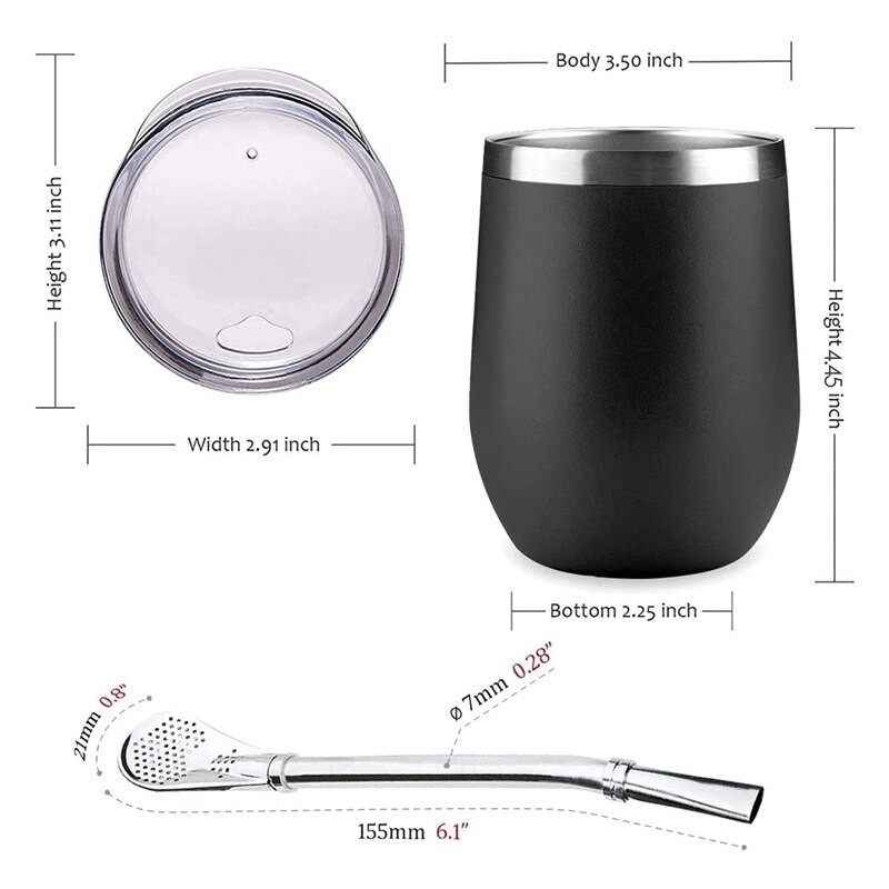 Set de ceai Yerba Gourd Mate cu perete dublu Ceai de cafea Ceai de ceai Water Mate cu capac Lingura Paie Bombilla Head Perie cu filtru