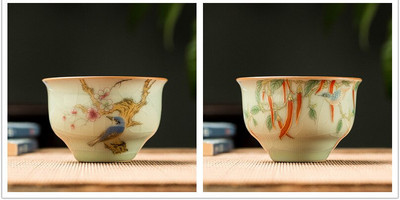 2 db/tétel Hagyományos jégrepesz kerámia teáscsésze kávéscsésze kézzel festett virágmintás teástál Kézzel készített teáskészlet kiegészítő