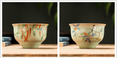 2 db/tétel Hagyományos jégrepesz kerámia teáscsésze kávéscsésze kézzel festett virágmintás teástál Kézzel készített teáskészlet kiegészítő