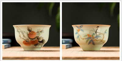 2 db/tétel Hagyományos jégrepesz kerámia teáscsésze kávéscsésze kézzel festett virágmintás teástál Kézzel készített teáskészlet kiegészítő