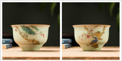 2 db/tétel Hagyományos jégrepesz kerámia teáscsésze kávéscsésze kézzel festett virágmintás teástál Kézzel készített teáskészlet kiegészítő