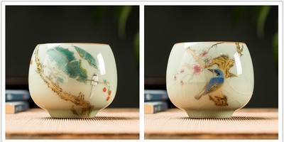 2 db/tétel Hagyományos jégrepesz kerámia teáscsésze kávéscsésze kézzel festett virágmintás teástál Kézzel készített teáskészlet kiegészítő