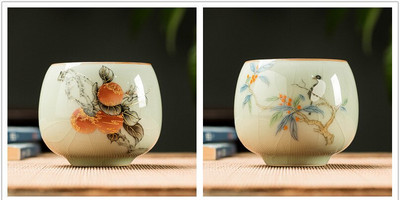 2 db/tétel Hagyományos jégrepesz kerámia teáscsésze kávéscsésze kézzel festett virágmintás teástál Kézzel készített teáskészlet kiegészítő