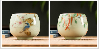 2 db/tétel Hagyományos jégrepesz kerámia teáscsésze kávéscsésze kézzel festett virágmintás teástál Kézzel készített teáskészlet kiegészítő