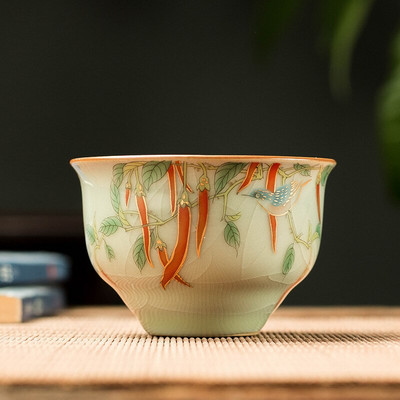 2 db/tétel Hagyományos jégrepesz kerámia teáscsésze kávéscsésze kézzel festett virágmintás teástál Kézzel készített teáskészlet kiegészítő