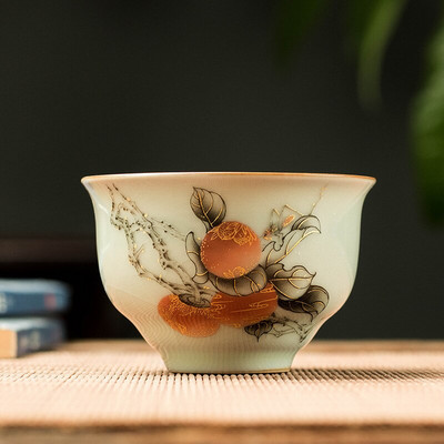 2 db/tétel Hagyományos jégrepesz kerámia teáscsésze kávéscsésze kézzel festett virágmintás teástál Kézzel készített teáskészlet kiegészítő