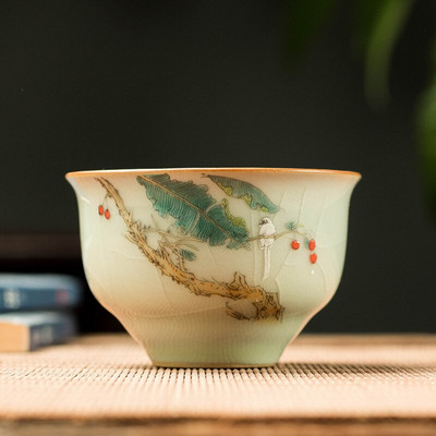 2 db/tétel Hagyományos jégrepesz kerámia teáscsésze kávéscsésze kézzel festett virágmintás teástál Kézzel készített teáskészlet kiegészítő