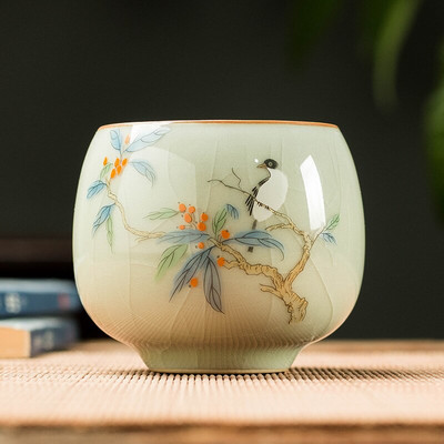 2 db/tétel Hagyományos jégrepesz kerámia teáscsésze kávéscsésze kézzel festett virágmintás teástál Kézzel készített teáskészlet kiegészítő