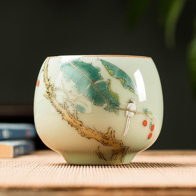 2 db/tétel Hagyományos jégrepesz kerámia teáscsésze kávéscsésze kézzel festett virágmintás teástál Kézzel készített teáskészlet kiegészítő