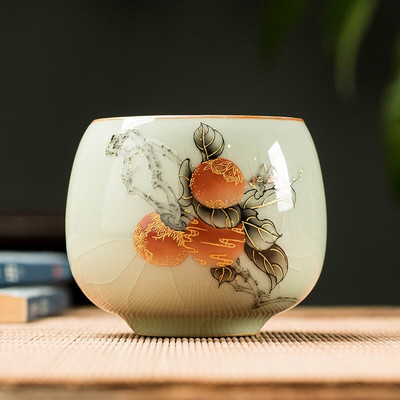 2 db/tétel Hagyományos jégrepesz kerámia teáscsésze kávéscsésze kézzel festett virágmintás teástál Kézzel készített teáskészlet kiegészítő