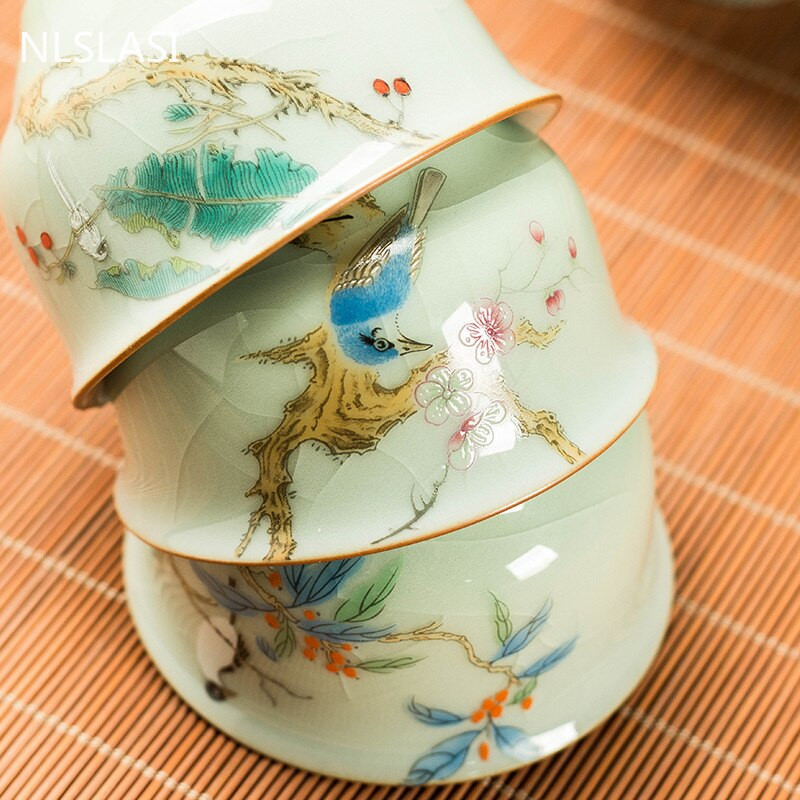 2 db/tétel Hagyományos jégrepesz kerámia teáscsésze kávéscsésze kézzel festett virágmintás teástál Kézzel készített teáskészlet kiegészítő