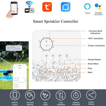 Tuya WiFi Sprinkler Controller Έξυπνος χρονοδιακόπτης άρδευσης 8 ζωνών Συσκευή αυτόματου ποτίσματος Weather Aware for Garden Farmland