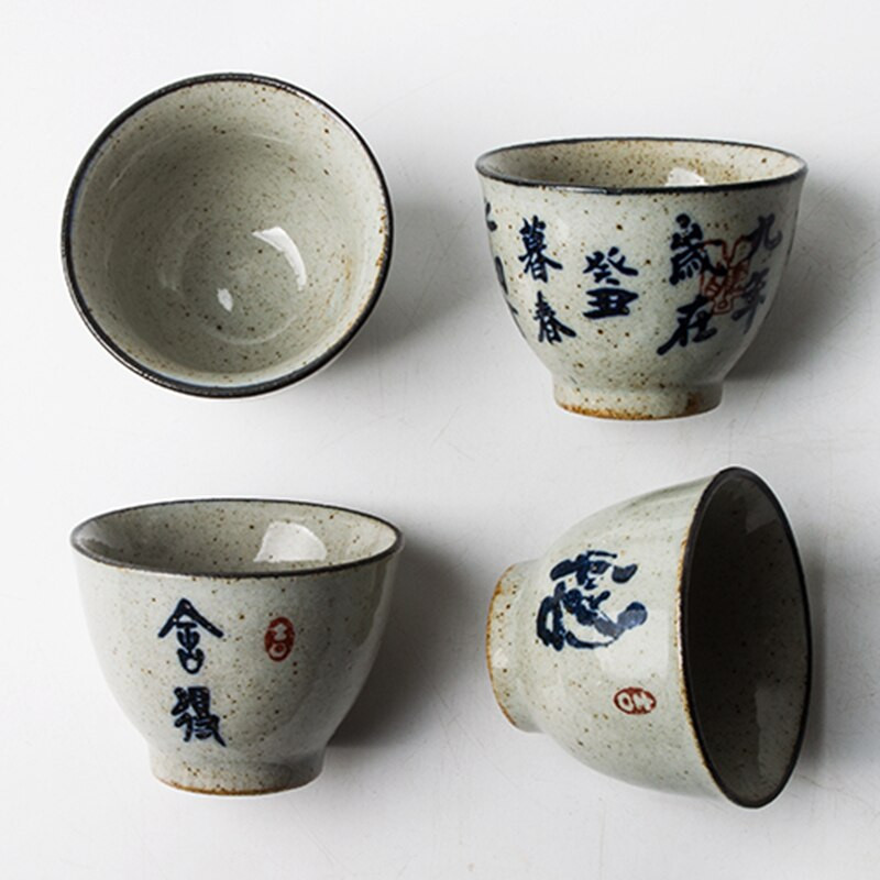 6 stilskih vintage kineskih lončarskih šalica Prekrasan set šalica za vino Čajno posuđe Kaligrafska ceremonija posuda za čaj Antikne šalice za čaj Šalice za kavu