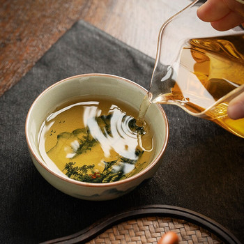 Χειροποίητη κούπα Pu er Bowl Κινεζική Αντικέ Τοπίο κεραμικής Jingdezheng Φλιτζάνια Σετ φλιτζάνι τσαγιού Κούπες βάρκας τσαγιού για τελετή τσαγιού