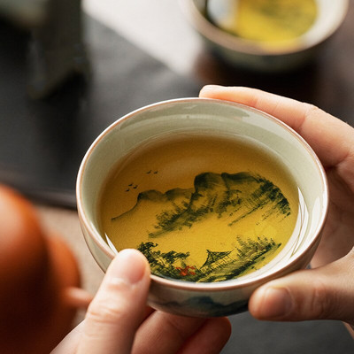 Kézzel festett pu er tál csésze kínai antik táj kerámia Jingdezheng csészék teáscsésze készlet teásedény hajó bögrék teaszertartáshoz